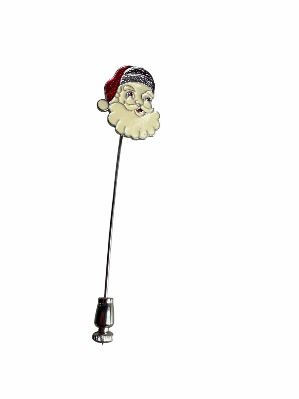 Sterling Silver Enamel Santa Claus Stick Pin Christmas Lapel Hat Tie Pin Vintage - Picture 7 of 10